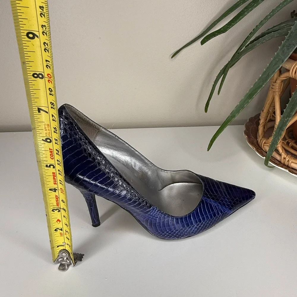 Vintage Nina New York Snakeskin Blue Pointed Toe Stiletto Heels Size 8.5M - Picture 10 of 13